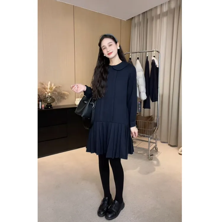 法式气质衬衫连衣裙女2026秋冬新款高级感时尚拼接中长款百褶裙子