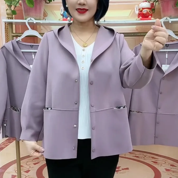 2025秋季新款纯色百搭弹力不加衬时尚大方休闲外套减龄洋气妈妈装