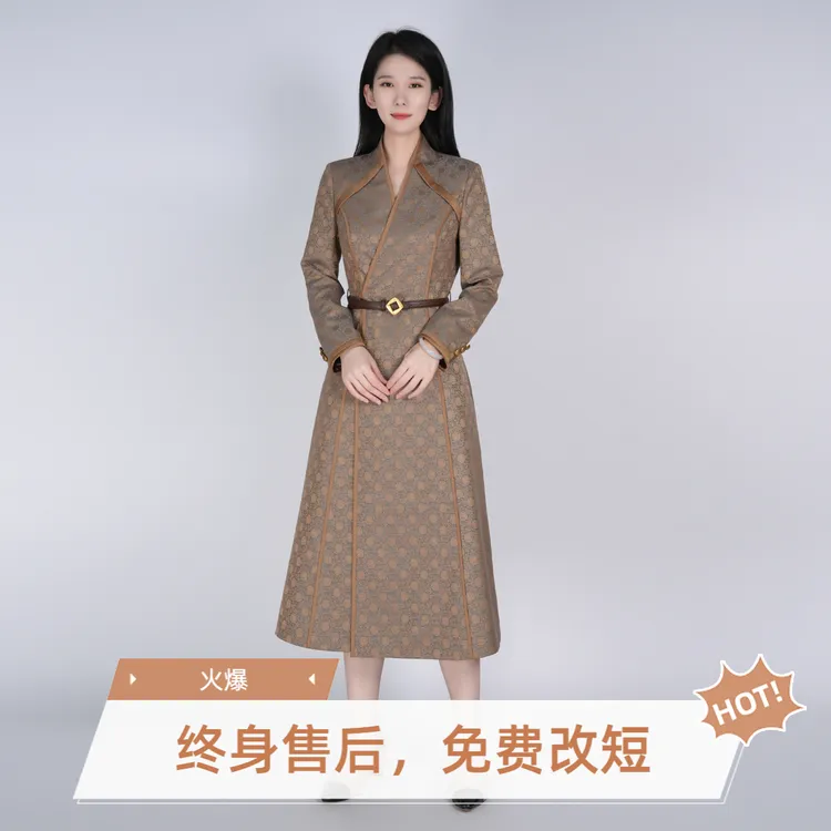 【会员专享】中国风羊毛气质长袖秋季古越方战袍连衣裙HCSS051083
