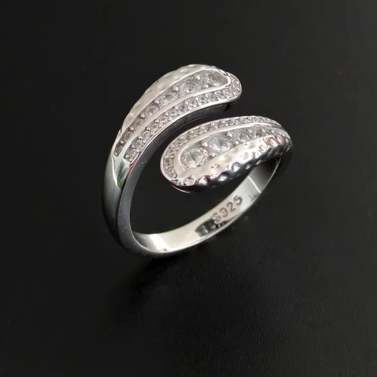 925银戒指 【白露】大水滴灵蛇戒指女细闪交叉ins风上开口可调节