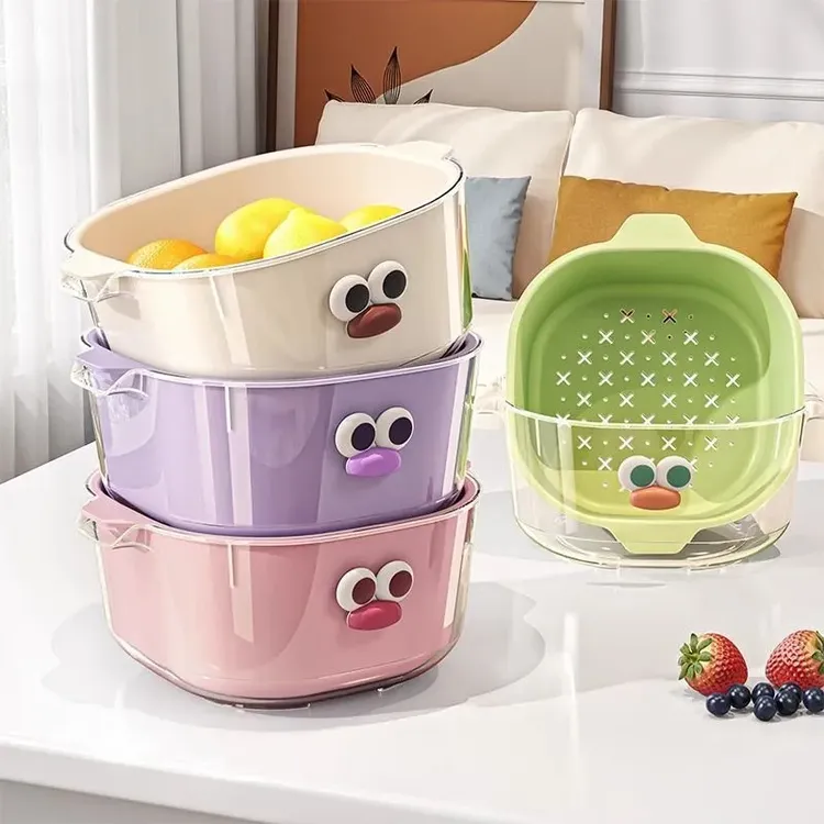 万贤堂多巴胺水果蔬菜清洗篮二合一加厚沥水篮可爱家用果篮保鲜