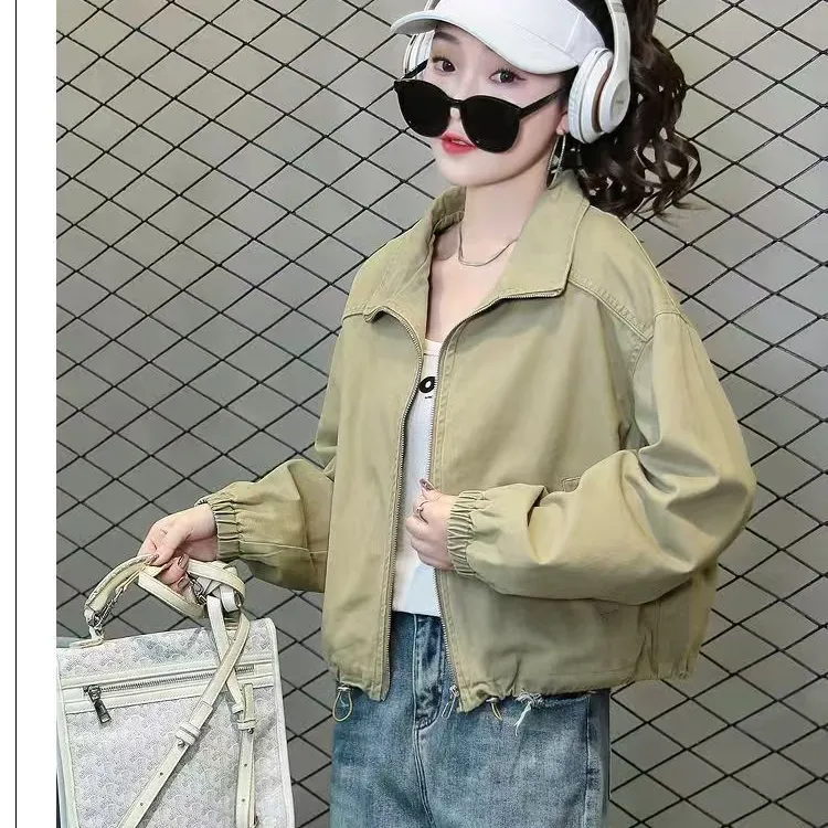 2025春秋新款短款时尚百搭女士立领洋气休闲薄款夹克短外套女装