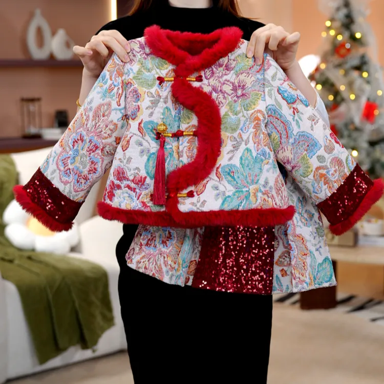 【鹿里】女童秋冬长袖裙子加绒加厚国风女孩呢子新中式套装DS20131