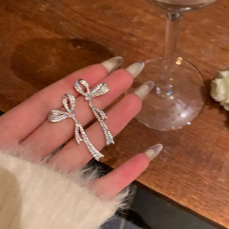 铜合金耳饰 春夏闪锆蝴蝶结耳环女轻奢个性小众设计感耳环耳饰ins