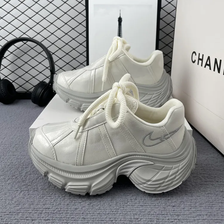 秋季新款2025真皮老爹鞋女时尚百搭休闲鞋ins软底轻便增高运动鞋