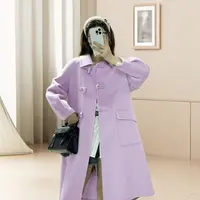 秋冬新款直下摆纯色秋冬常规款外套毛呢气质女装DD366-1