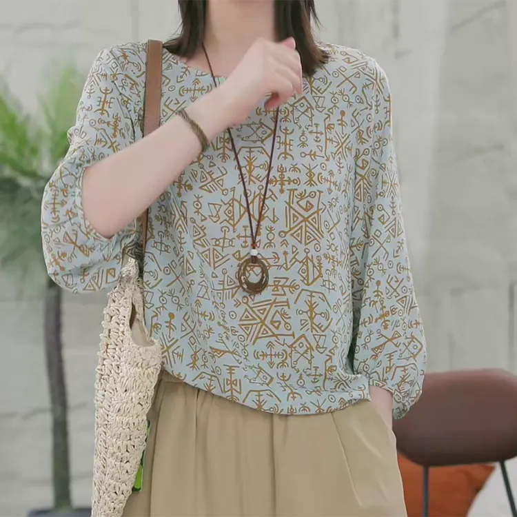 设计感休闲印花小衫薄款女款2025新款洋气百搭衬衫C5442