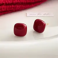 含辰砂工艺品朱砂耳钉【金花银号】气质时尚百搭红色素款简约少女