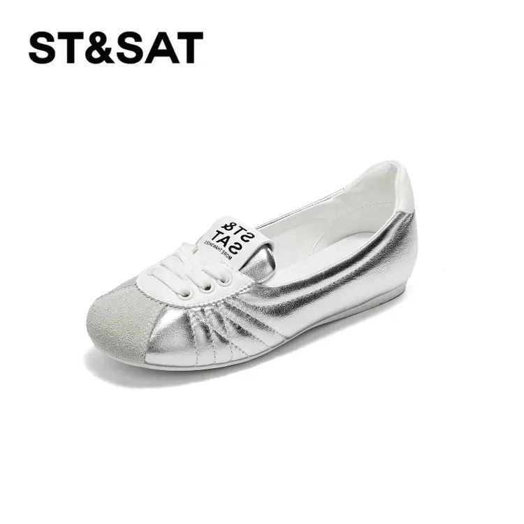 星期六真皮软底软面女士单鞋2025年秋季爆款学院风洋气运动休闲鞋