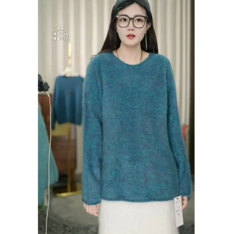 AM-绒语2026新款羊绒羊毛拉绒，卷边领花纱羊绒衫，软糯慵懒风5459