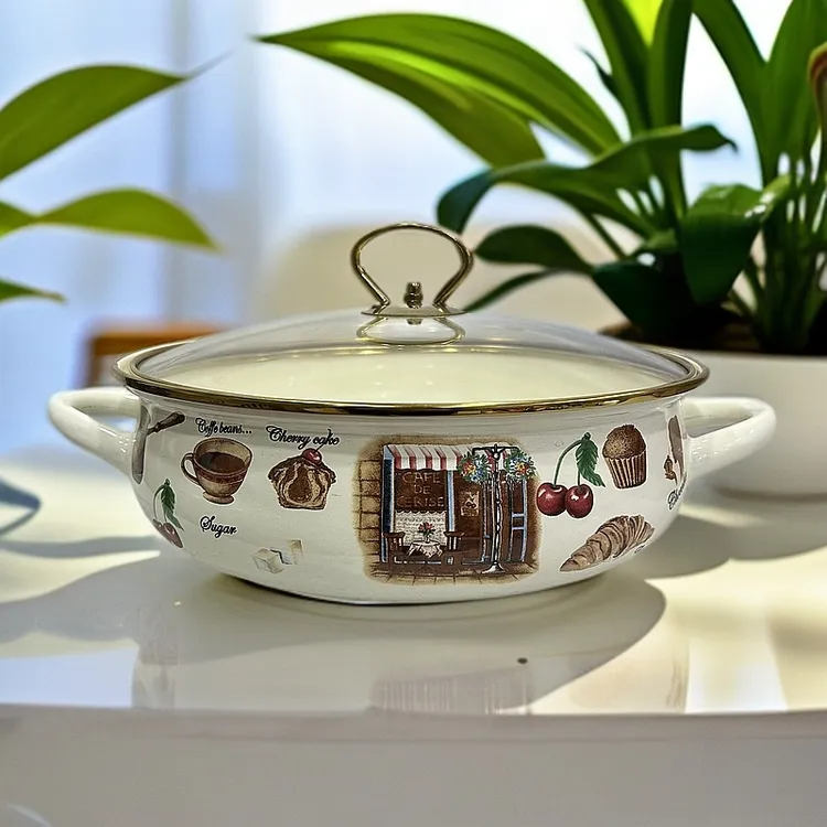 【新疆包邮】美式咖啡搪瓷海鲜锅珐琅双耳搪瓷奶锅加厚气汤锅电磁炉