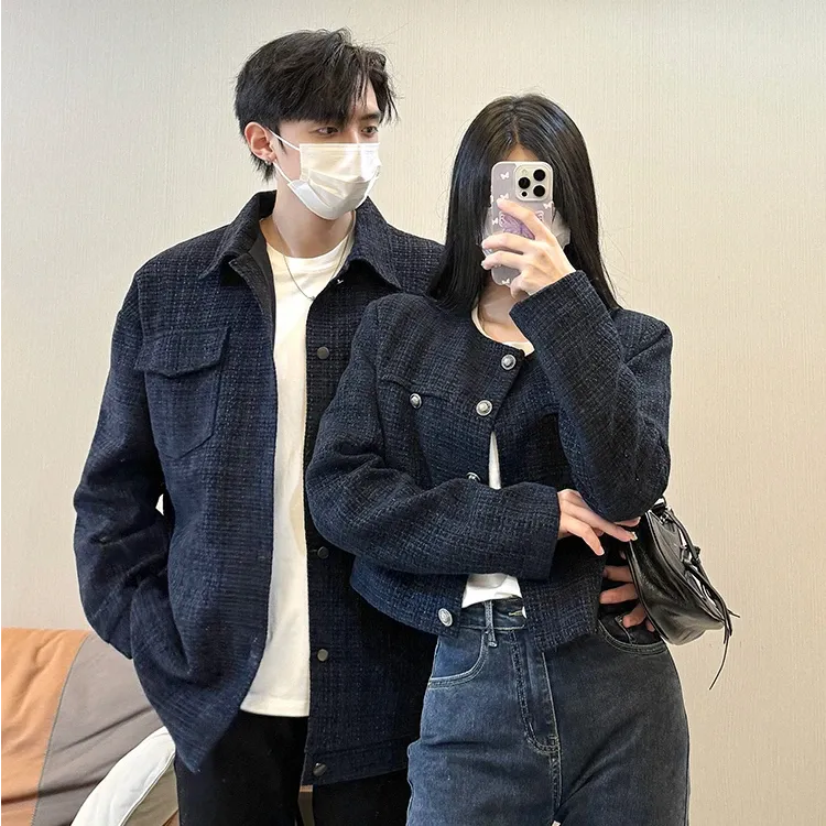 【两件装】情侣装一长一短秋季小香风修身显瘦气质夹克外套男女上衣