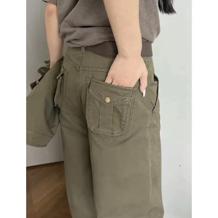 2025年早秋潮立体设计师显瘦工装裤女高腰休闲阔腿百搭牛仔裤