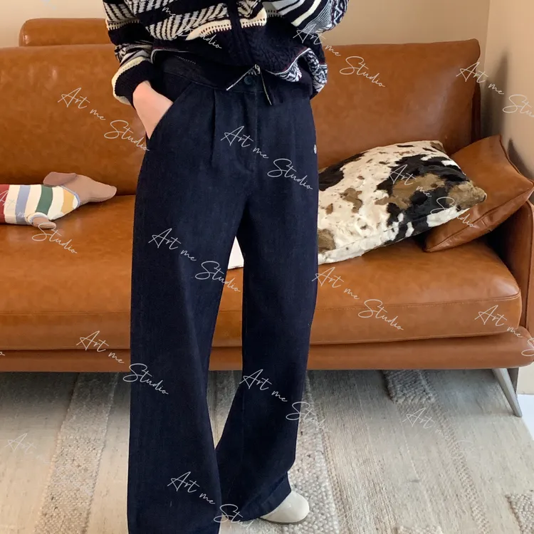 【ART ME】棉感高腰白绣边显瘦松弛感通勤休闲裤w24532