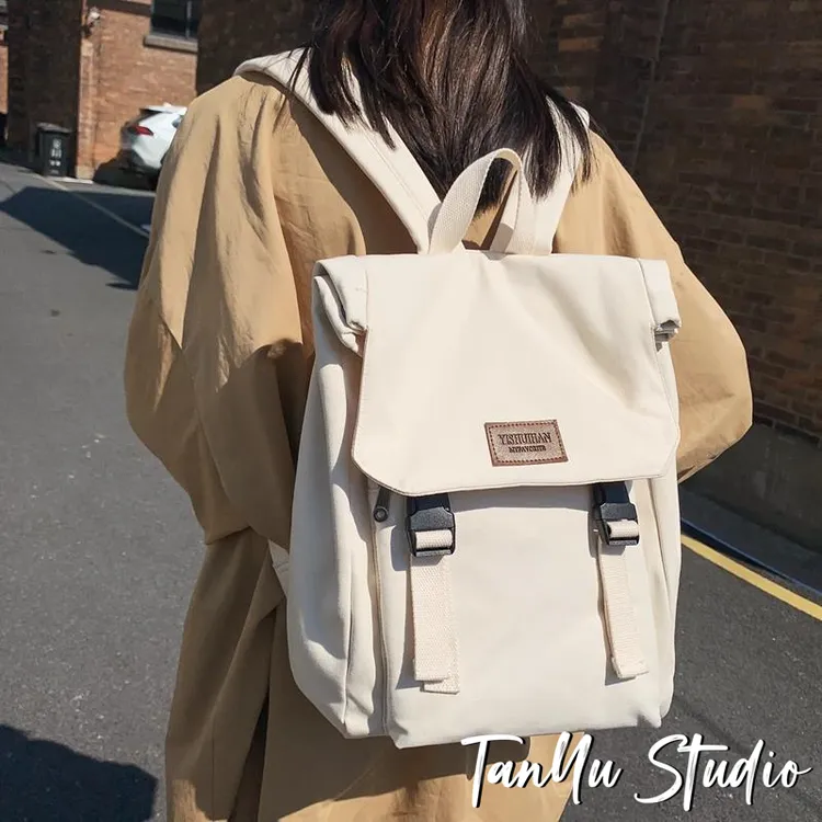 探屿帆布书包女大学生初中女生高颜值高中生大容量双肩包新款背包