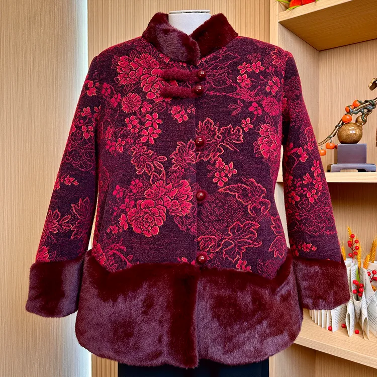 中老年奶奶冬装加绒外套新中式毛呢老太太衣服妈妈毛领水貂绒棉袄