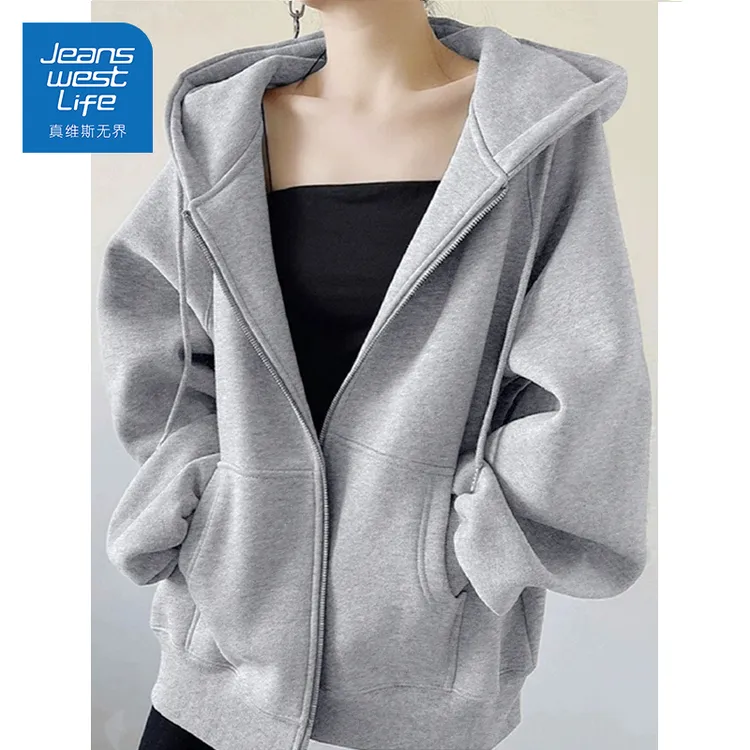真维斯无界麻灰色连帽卫衣外套春秋2025新款痞帅炸街风女装慵懒感