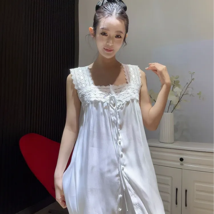 韩版前后两穿气质钩花拼接仙仙中长背心951