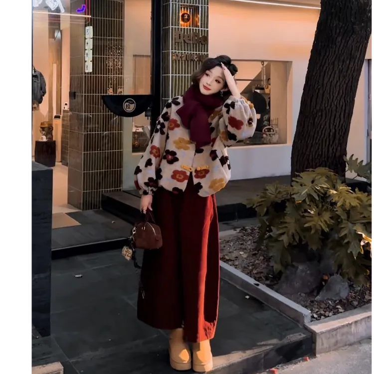 超火一整套2025秋冬季新款时尚气质慵懒风短款外套裤子两件套