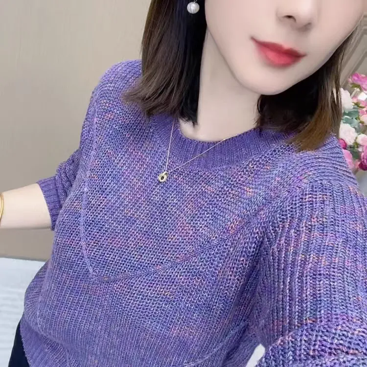 早春新款韩版彩色漂亮棉衫宽松百搭修身遮肉圆领女士针织衫