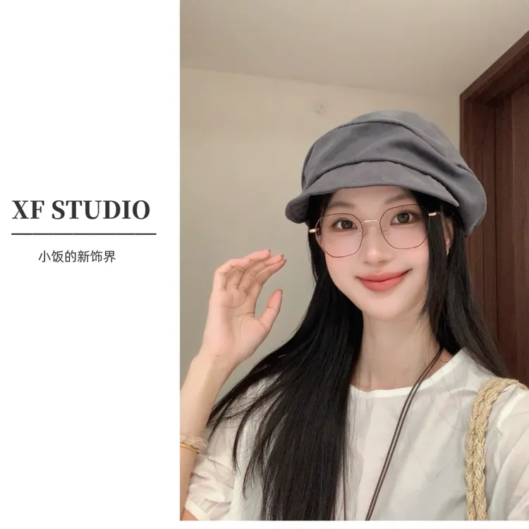 【xf studio】小饭秋季百搭复古褶皱大帽钢丝多戴报童帽
