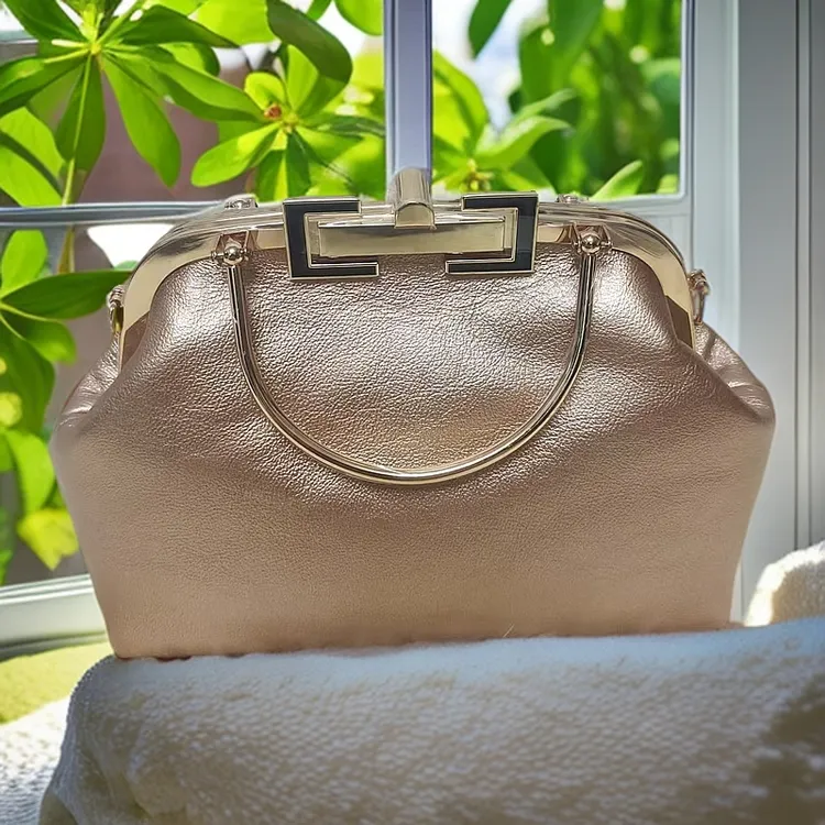 口金手拎包香滨金贝壳复古新斜挎新中式锁扣头金色牛皮时尚女士