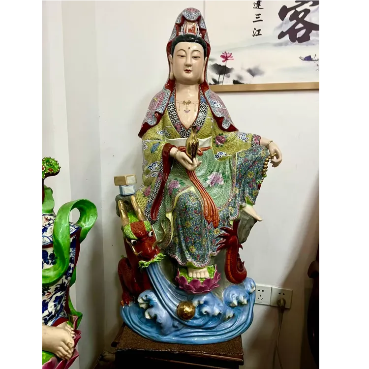 精品乘龙观音景德镇陶瓷雕刻坐龙观世音菩萨中式佛堂家用供奉摆件