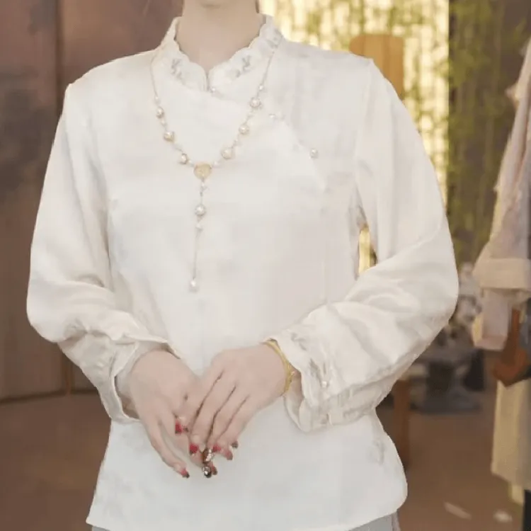 【锦衫】秋冬长袖对襟常规款翻领中年衬衫精致韩风常规