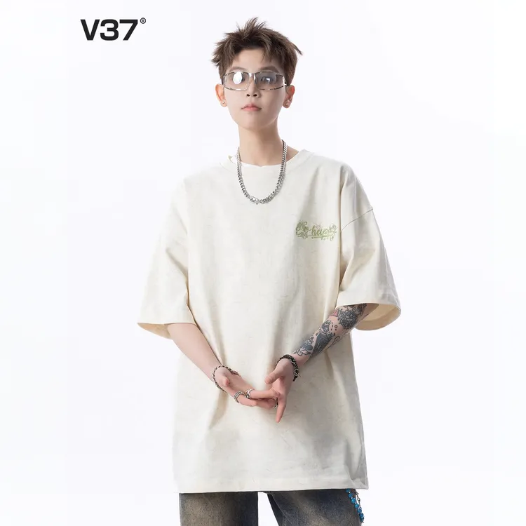 美式复古短袖t恤重磅刺绣短袖男款2025新款夏季流行穿搭宽松半袖