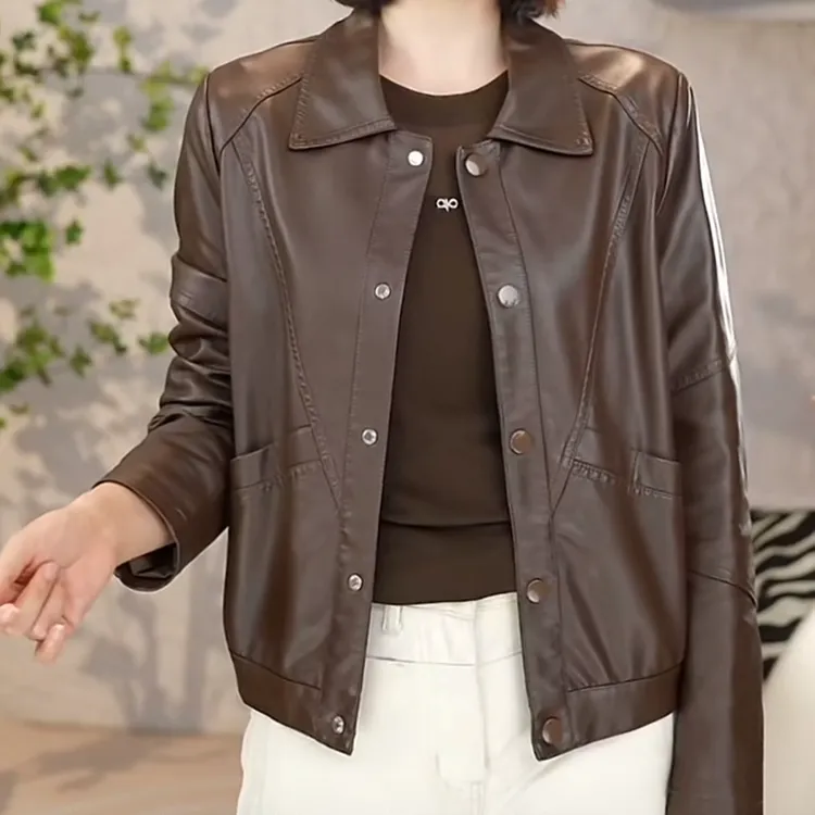 新款皮衣免洗时尚百搭衬衫领水洗皮软皮韩版气质显瘦休闲单里外套