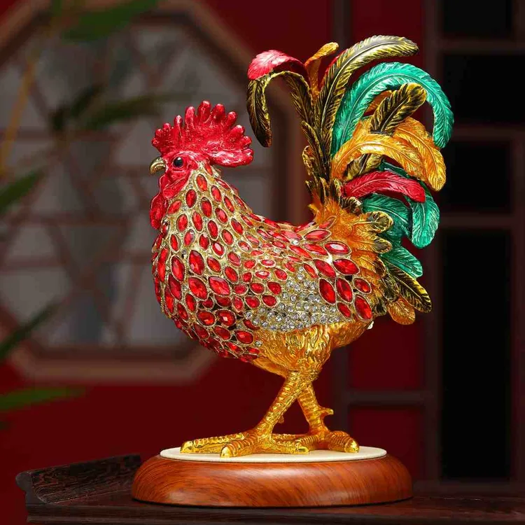 公鸡珐琅彩招财摆件新中式创意高档新家乔迁开业送礼家居公鸡摆件