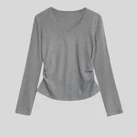 鹅蛋领褶皱显瘦长袖打底衫秋款设计不规则内搭长袖上衣 NRX2363