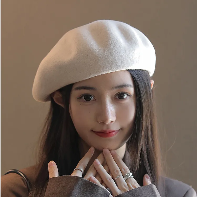 跑量款/纯色羊毛贝雷帽女生冬季百搭蓓蕾帽日系文艺复古画家帽子