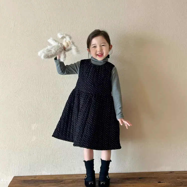 儿童夹棉裙子套装波点加厚冬季新款宝宝童装女童打底衫两件套