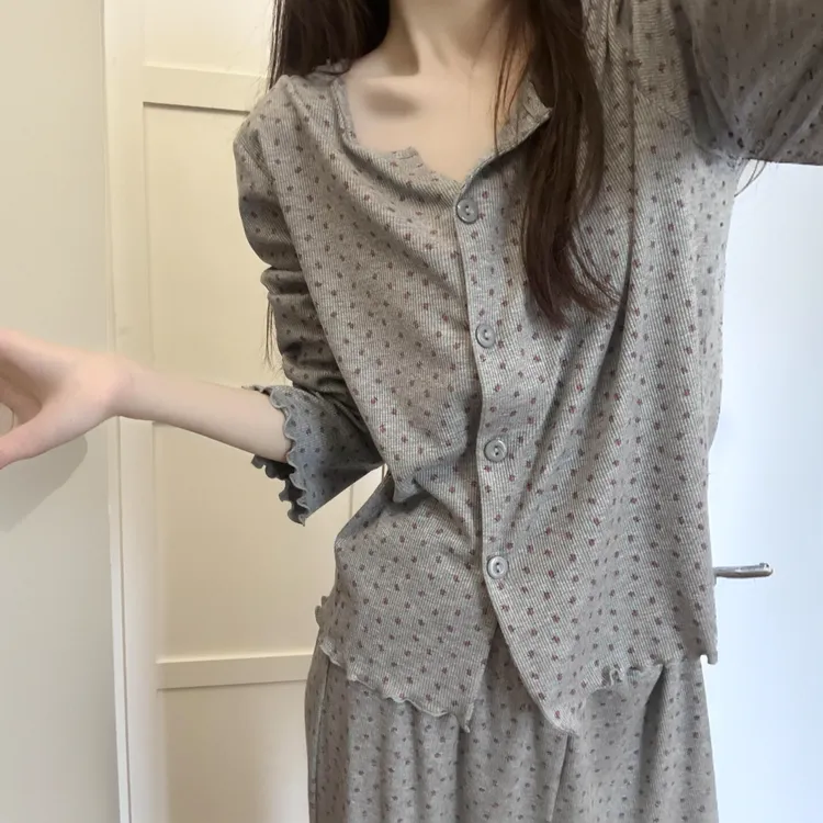 韩版碎花可外穿长袖睡衣女款春秋季软糯薄款透气少女家居服套装