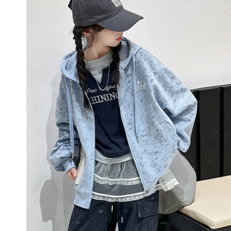 2025女大童秋季新款外套女孩休闲小众高级感穿搭中学生连帽上衣潮