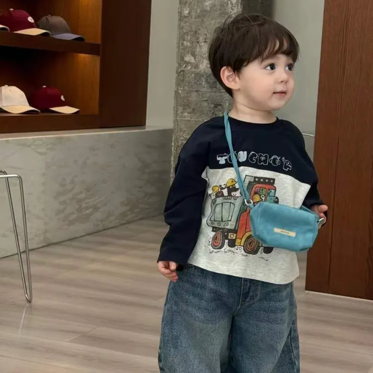 童装男童女童长袖t恤秋2025新款儿童卡通拼色上衣纯棉休闲小男孩