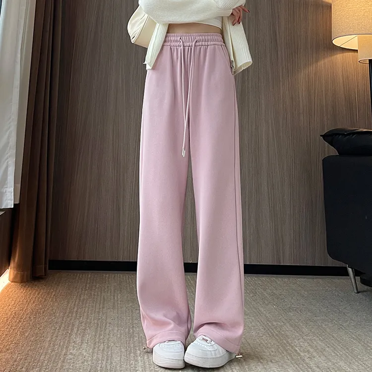 休闲运动裤女秋冬休闲高腰直筒宽松阔腿显瘦垂感冬季束脚卫裤