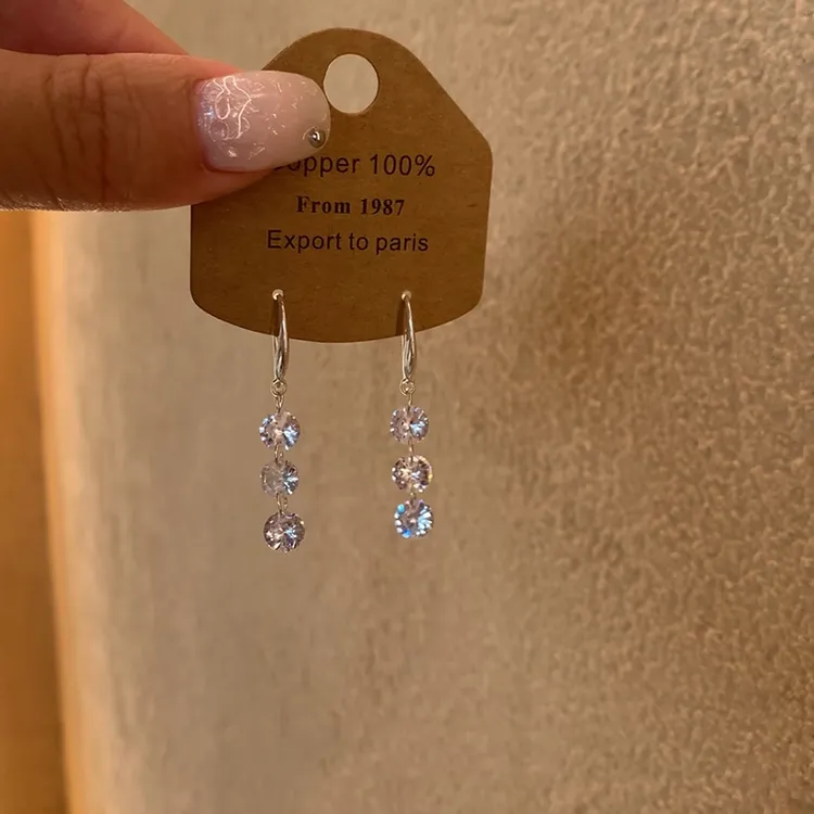 合金耳饰 耳畔高光｜三钻流苏耳环镀金高级感轻奢耳饰小众设计耳环