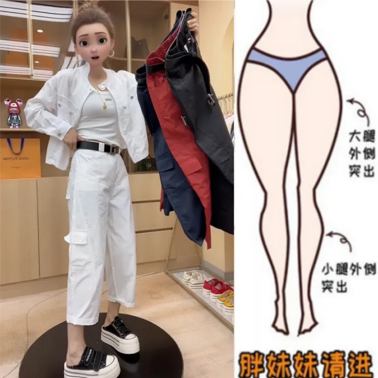 格洛森胖妹妹夏季薄款梨型身材休闲裤高腰显瘦口袋八分工装灯笼裤