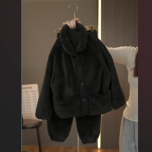 【亲子装】儿童冬季加绒加厚套装男女童冬季开衫翻领保暖外出家居服