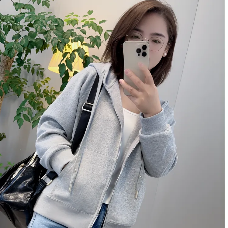 0039插肩袖（加绒/不加绒）休闲百搭女时尚韩版连帽拉链开衫卫衣