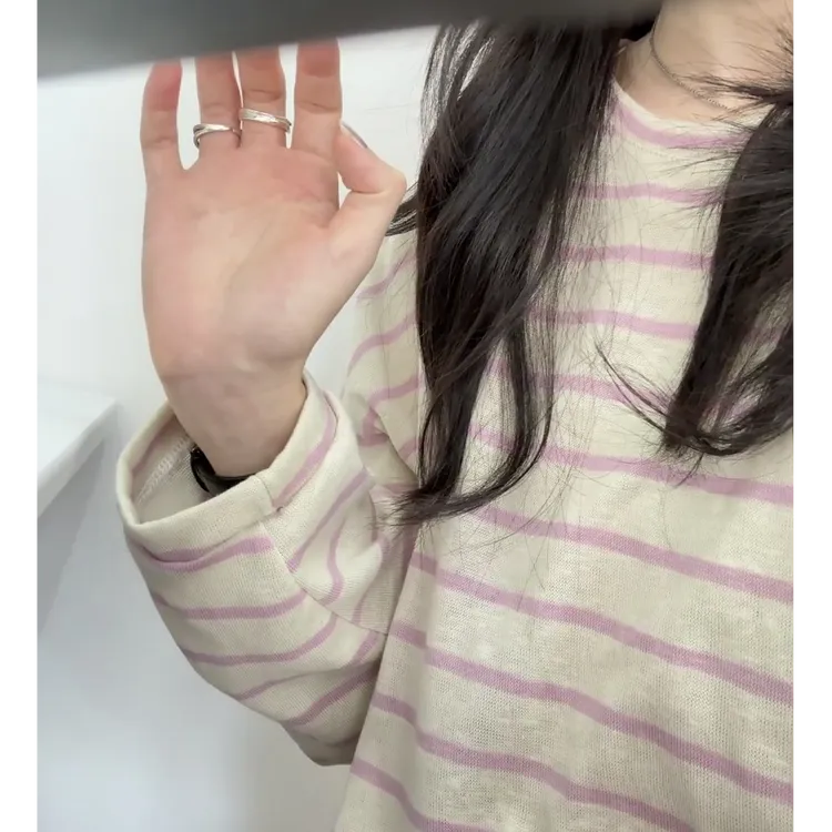 慵懒松弛感撞色条纹长袖T恤女春秋季宽松百搭设计感显瘦韩系上衣