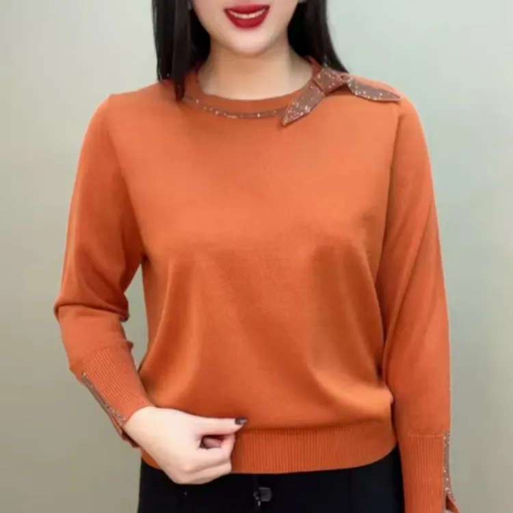 女装针织衫春季宽松休闲中老年打底衫2025新款百搭镶钻减龄妈妈装