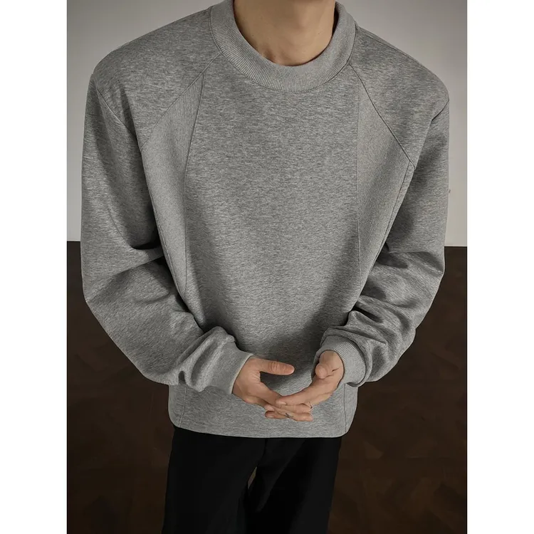 美式重磅结构分割圆领卫衣男款秋季cleanfit套头无帽休闲长袖T恤