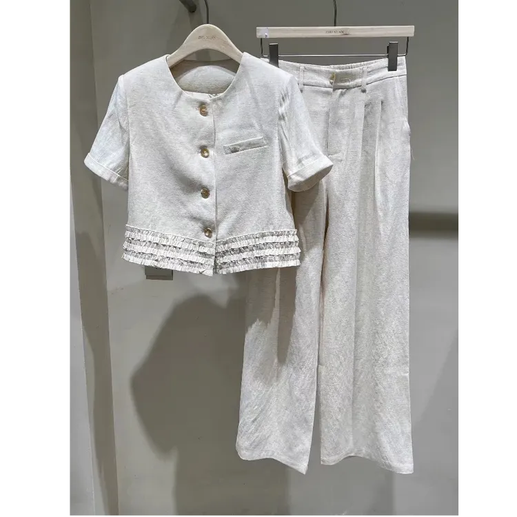 高级感套装女3133夏季新款短袖西装上衣+高腰阔腿裤两件套潮
