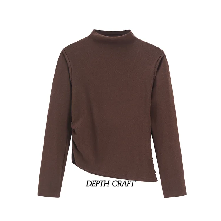 深绎[乐澄]打底衫可外穿不起球纯色长袖T恤弹力修身中领堆堆领