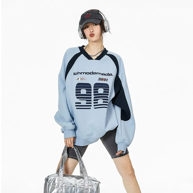 ICHMODE字母印花撞色设计校园风卫衣长袖运动针织时尚休闲情侣