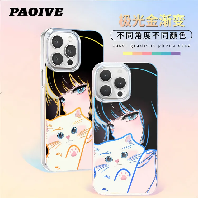 黑发抱猫女孩适用苹果华为vivo一加iPhone小米极光金手机壳