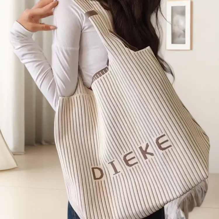 高质感新款单肩包针织手提大容量包托特包独特小众包时尚休闲风包